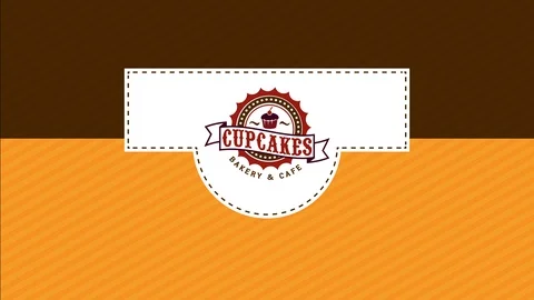 Frontal bakery crate made with a disk with aqua ripple around a cake draw and Stock Footage 128847295