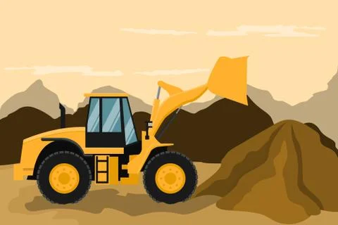 Frontal loader doing construction and mining work. Heavy machinery. Stock Illustration