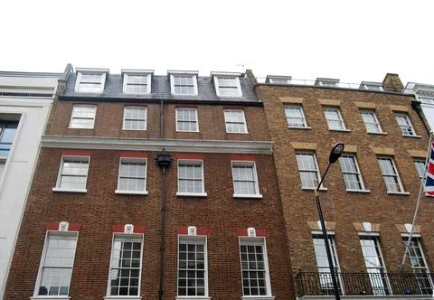 Frontal perspective of 3 Savile Row in Mayfair. 库存照片