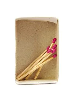 Frontal view of an almost empty matchbox on a white background Stock Photos