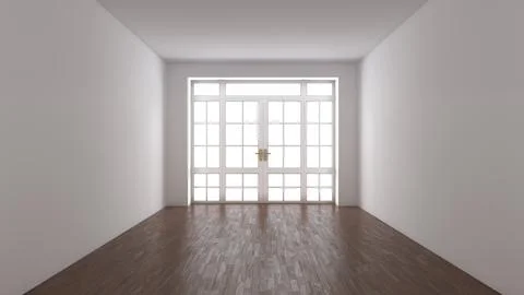 Frontal View of the Empty Interior Concept. White Room with Window and a Door Stock-Illustration