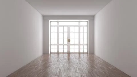 Frontal View of the Empty Interior Concept. White Room with Large Window Stock Illustration