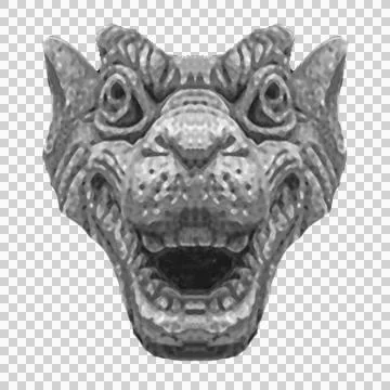 Frontal view of gargoyle head open mouth Stockillustratie