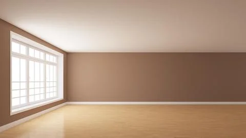 Frontal View of the Interior with Light Brown Plastered Walls, a Large Window Stock Illustration
