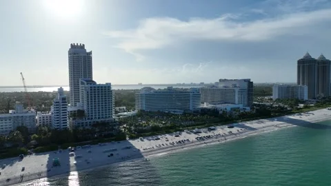 Frontal view of Miami Beach from Ocean Video stock 248999977