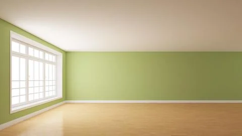 Frontal View of the Room with a Large Window on the Left, with Light Green Wa Stock Illustration
