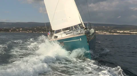 Frontal view of sailing boat Stock Footage 36176565