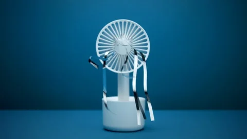 Frontal view ventilator blows silver rain strips Stock Footage 116333968