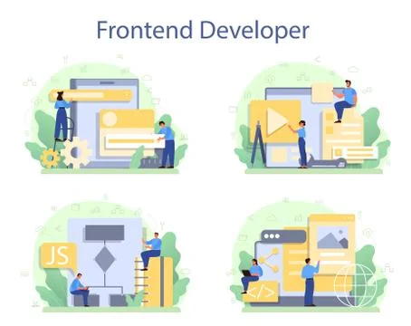 Frontend developer concept set. Website interface design improvement Illustrazione stock