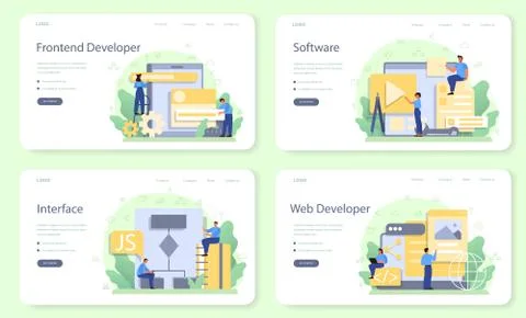 Frontend developer web banner or landing page set. Website イラスト素材