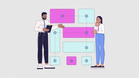 Frontend developers mapping application workflow 2D animation Stock Footage 348159771