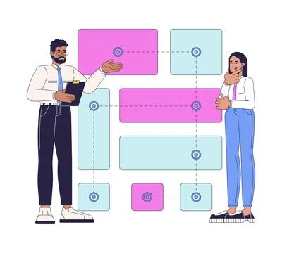 Frontend developers mapping application workflow 2D illustration concept Stock Illustration