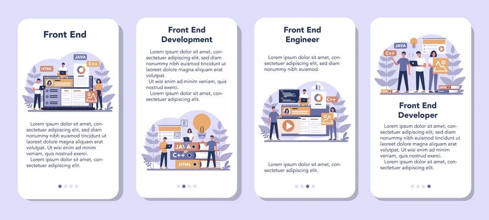 Frontend development mobile application banner set. Website Stockillustratie