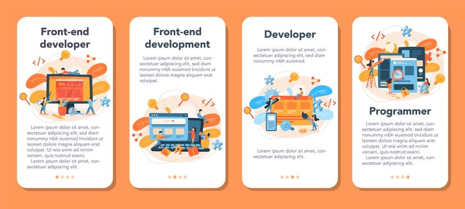 Frontend development mobile application banner set. Website 스톡 일러스트