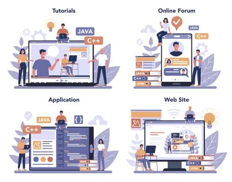 Frontend development online service or platform set. Website Illustrazione stock