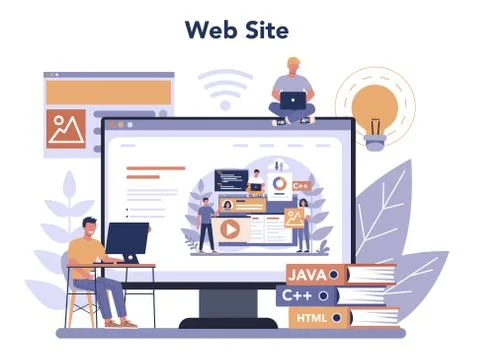 Frontend development online service or platform. Website Illustrazione stock