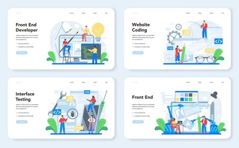 Frontend development web banner or landing page set. Website interface イラスト素材