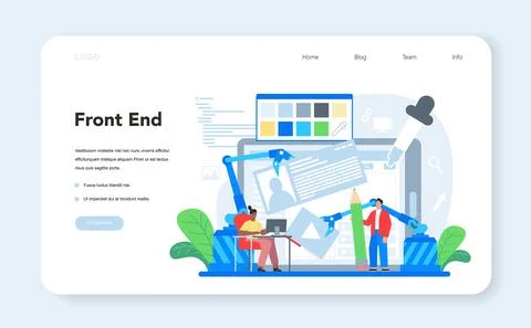 Frontend development web banner or landing page. Website interface Stock Illustration