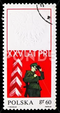 Frontier Guard and Embossed Arms of Poland, 25th Anniv. Of The Polish People' Stock Photos
