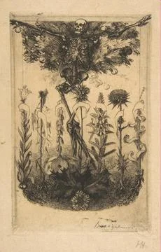 Frontispiece for "Les Fleurs du Mal" 1857 Flix Bracquemond French. Frontisp.. Illustration