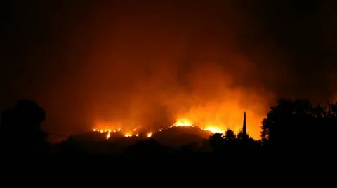 Frontline of Fire At Night Stock Footage 22412797