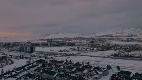 Frontrunner commuter train pulls into the Lehi, Utah station after a Stock Footage 234175225