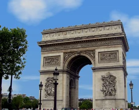 Frontview of the arch in Paris Stock Photos