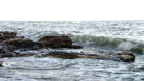Frontview some beautiful waves coming to shore and break the rocks Stock Footage 91921215