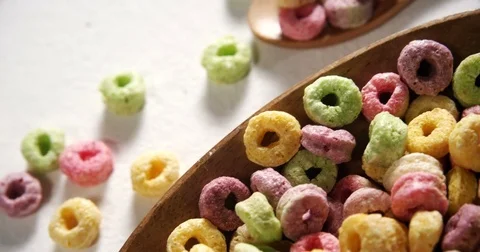 Froot loops in a plate 4k Stock Footage 81057014