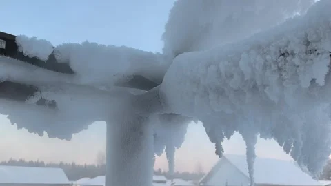 Frost builds up on structures during cold weather in northern region Video stock 327077229