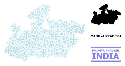 Frost Composition Map of Madhya Pradesh State with Snow Flakes Stock Illustration