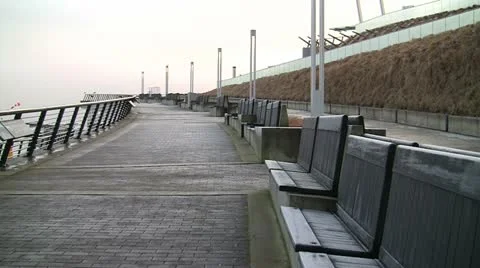 Frost Covered Benches Pan Down Video stock 19113571