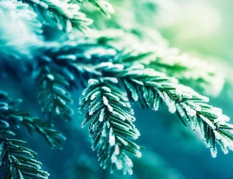 Frost-Covered Pine Branches Winter Panorama with Copy Space Stock Photos