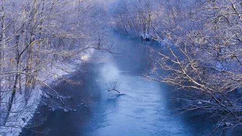 Frost-Covered Trees and the Flow of the Kushiro River in Midwinter Vidéo 332819635