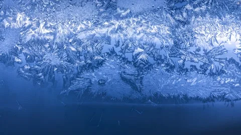 Frost Crystals On Glass Window, Winter Pattern Stock Footage 340899196