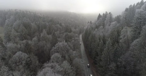Frost drive - Val de Ruz - Aerial 4K - Phantom 4 PRO Stock Footage 83319182