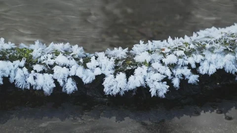 Frost flowers and the flow of the river (with sound) Stock Footage 333299627