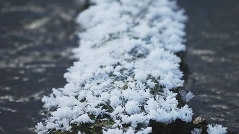 Frost flowers and the flow of the river (with sound) Stock Footage 333299842