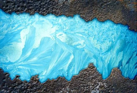 Frost in the frame of rusty metal Stock Photos