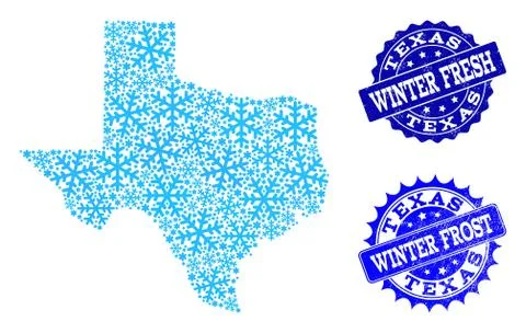 Frost Map of Texas State and Winter Fresh and Frost Grunge Stamps イラスト素材