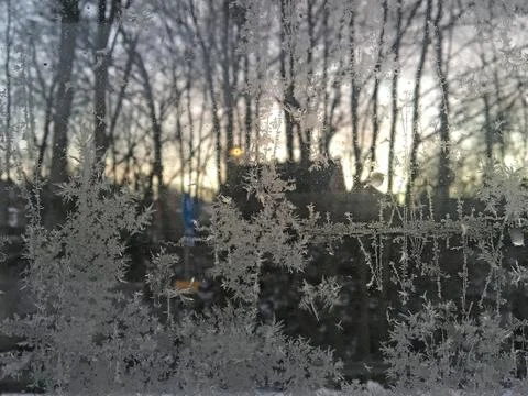 Frost pattern closeup on window Stock Photos
