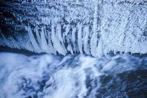 Frost at the river Stock Photos