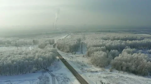 Frost in Siberia. Snow fields. Trees covered with hoarfrost. Stock Footage 144661725