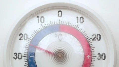 Frost thermometer shows increasing temperature from cold to warm Stock Footage 101943438