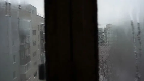 Frost on the window glass in winter Video stock 102985261