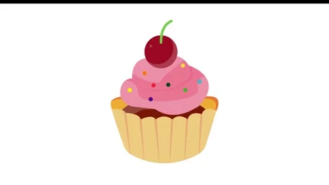 A frosted cupcake topped with a bright red cherry, set against a simple whi.. Stock Footage 332389283