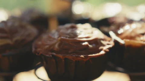 Frosted cupcakes in a closeup shot Stock Footage 274634702