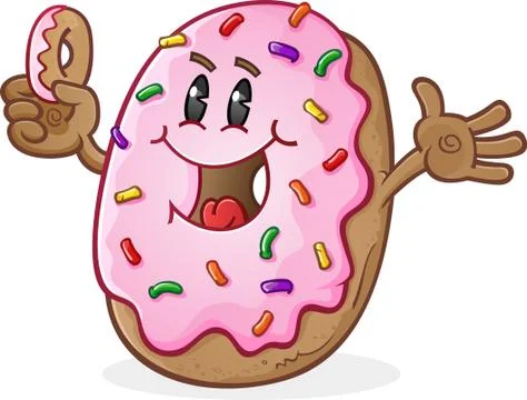 Frosted Donut Cartoon Character with Sprinkles Stock Illustration