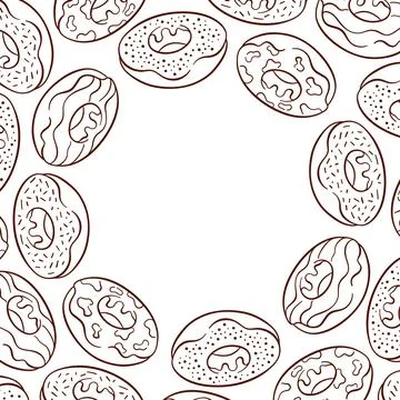 Frosted donut forming a decorative frame on a white background in line art style Stock Illustration