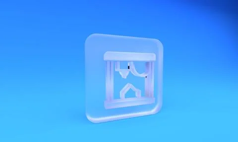 Frosted glass 3D printer icon isolated on blue background. Square frosted g.. イラスト素材